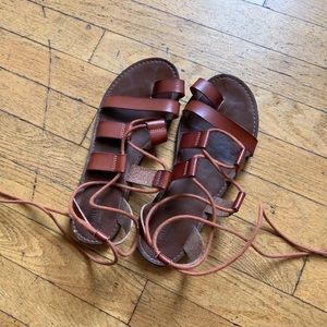 Mahogany Red Brown Lace Up Gladiator Sandals Open